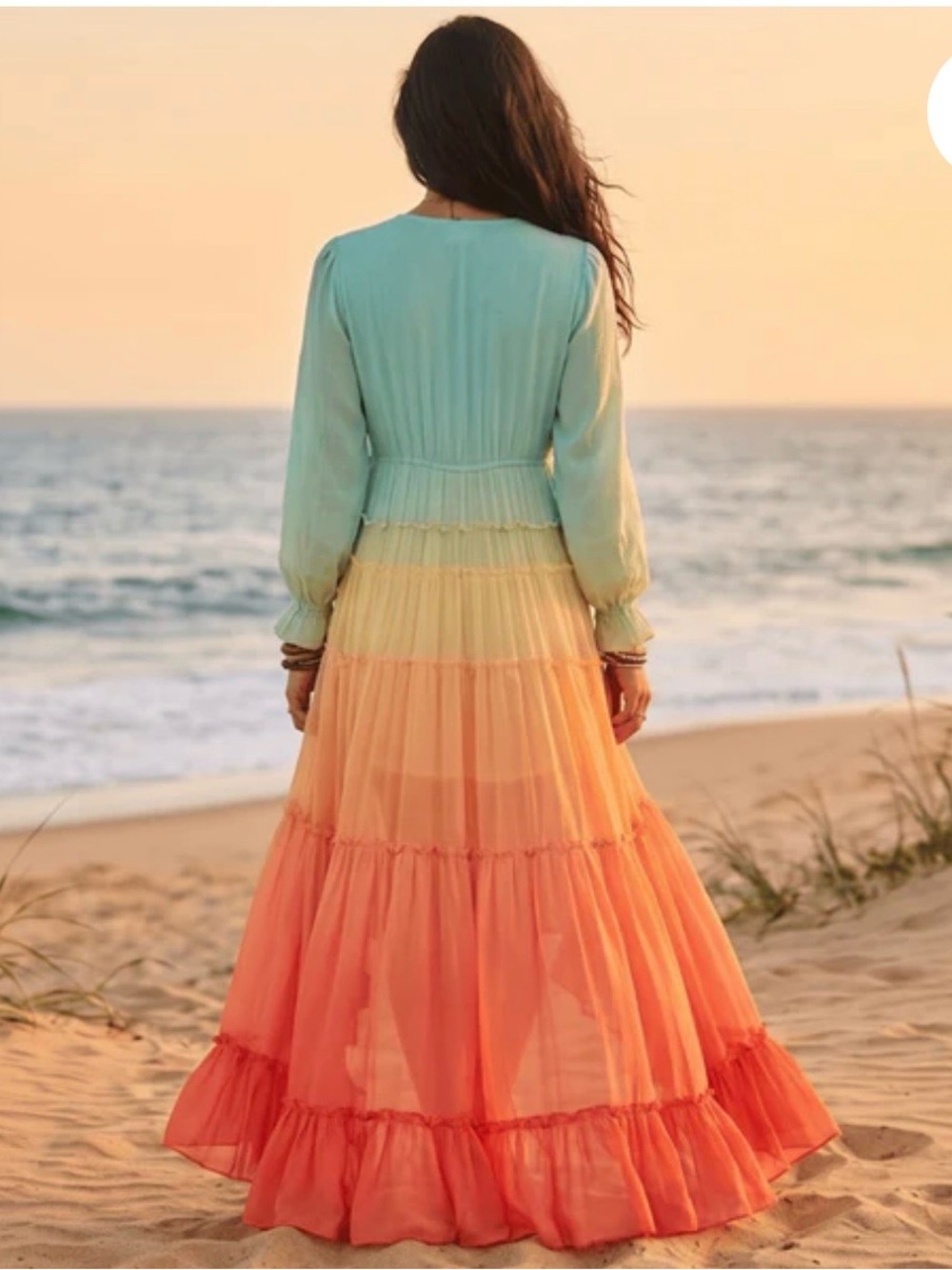 Vici Rainbow Pastel Tiered Ruffle Maxi Dress Long Sleeve Chiffon Boho Festival - Picture 11 of 11